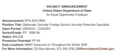 State Dept. Diplomatic Security Jobs: ‘MANY Vacancies’