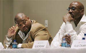 Kansas City Star sports columnist Jason Whitlock, left, with former NBA All-Star Alonzo Mourning at a panel discussion at Atlanta's Morehouse College in 2007.