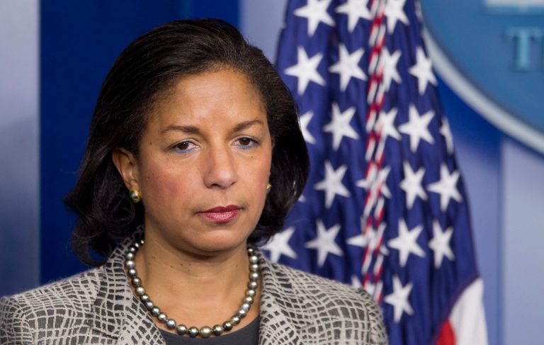 FILE - National Security Adviser Susan Rice listens to reporters questions during a briefing on President Barack Obama's upcoming trip to  to Europe and Saudi Arabia, in this March 21, 2014 file photo taken in the Brady Press Briefing Room of the White House in Washington. President Barack Obama will call on fellow world leaders next week to back a United Nations resolution calling on nations to stem the flow of foreign fighters joining terrorist organizations like the Islamic State, as the United States seeks to build legitimacy for its military campaign in Iraq and Syria, the White House said Friday Sept. 19, 2014. Rice, said she expects unanimous approval in the U.N. Security Council. (AP Photo/Manuel Balce Ceneta, File)