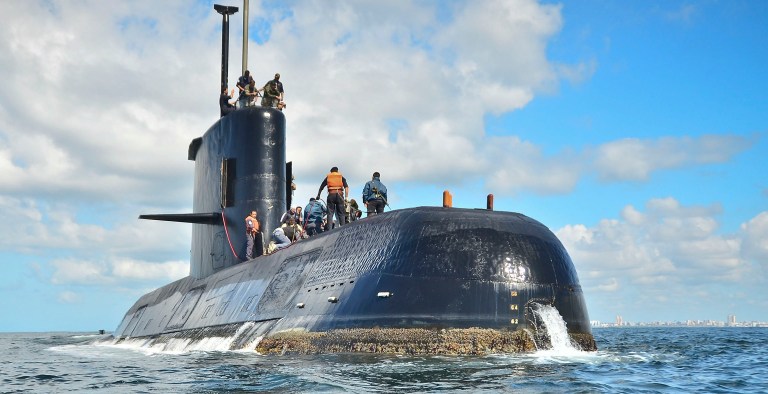 This undated photo provided by the Argentina Navy shows an ARA San Juan, a German-built diesel-electric vessel, near Buenos Aires, Argentina. The vessel has been missing for several days. (Argentina Navy via AP )