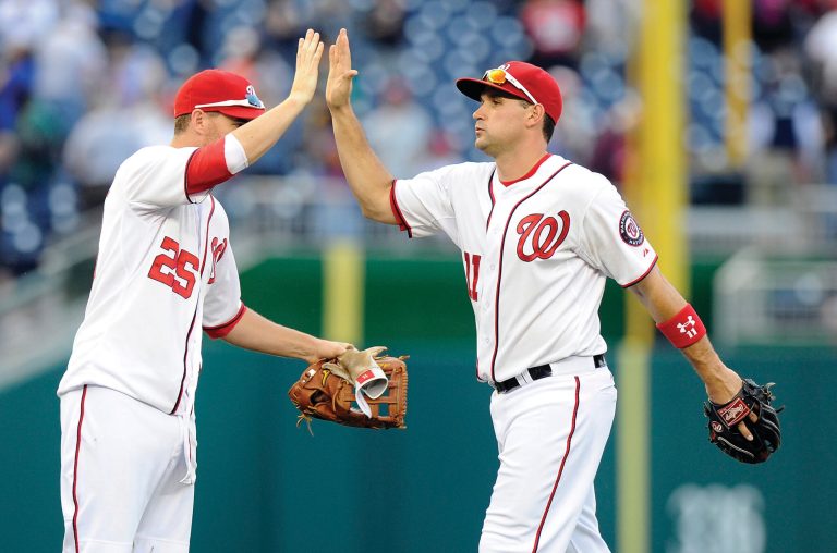 Greg Fiume/Getty Images
Third baseman Ryan Zimmerman, right, had one run and three hits Thursday afternoon in the Nationals' win over the Tigers.