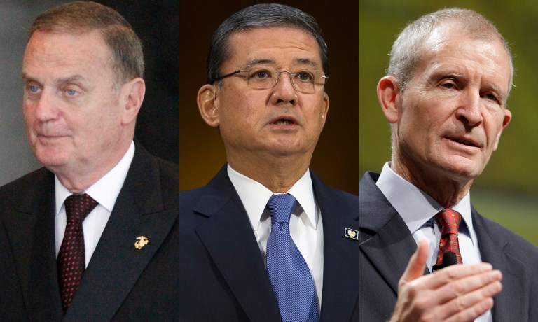 Obama's initial team included retired Marine Gen. Jim Jones, a former NATO commander and Marine Corps commandant, as national security adviser; retired Army Gen. Eric Shinseki as veterans affairs secretary; and retired Navy Adm. Dennis Blair as director of national intelligence. (AP Photo/Eric Gay)