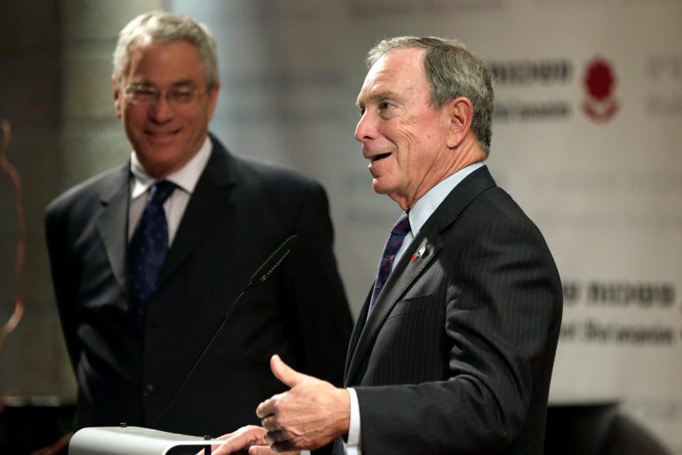 Former New York Mayor Michael Bloomberg speaks during a news conference of the Genesis Prize Foundation in Jerusalem, Thursday, May 22, 2014. Bloomberg said Thursday he is honored to be the first recipient of the $1 million Genesis Prize and pledged the money would go to help make the world a better place. (AP Photo/Tsafrir Abayov)
