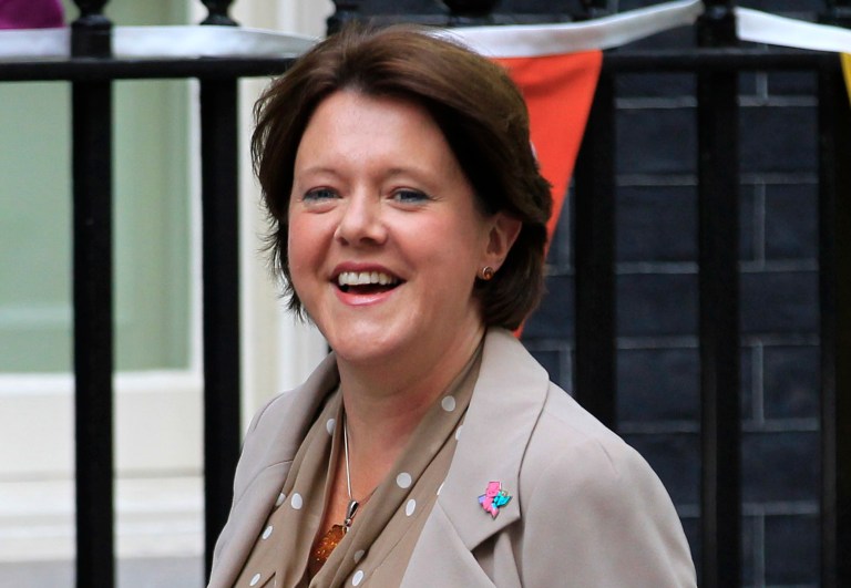 FILE - In this Wednesday Sept. 5, 2012 file photo, Britain's new Culture Secretary Maria Miller arrives for the Cabinet meeting at 10 Downing Street in London. British Culture Secretary Maria Miller, who was in charge of legislation on press regulation and gay marriage, has resigned following a row over her parliamentary expense account. Prime Minister David Cameron, who had publicly backed Miller, accepted her decision Wednesday April 9, 2014. (AP Photo/Sang Tan, File)