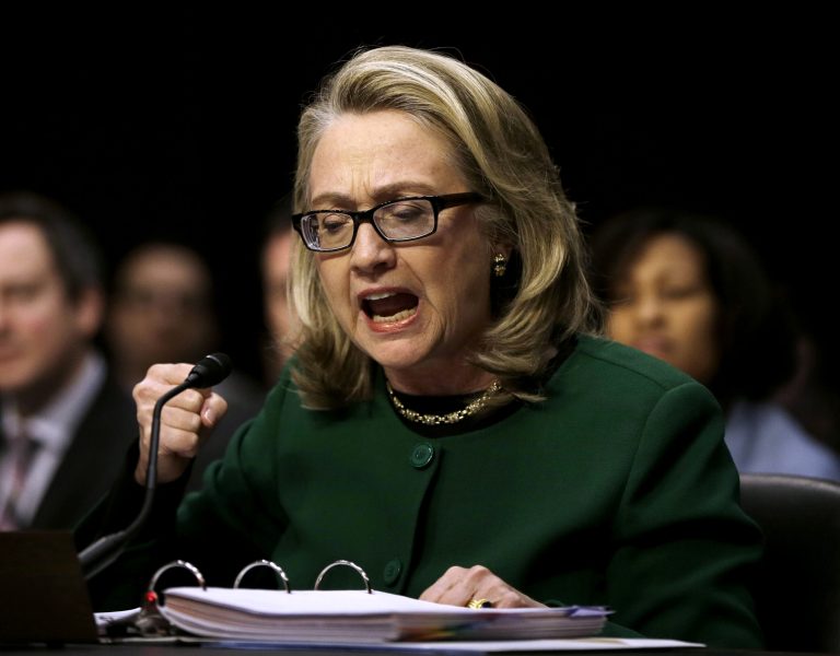 Hillary ClintonÂ pounds her fist as she testifies on Capitol Hill in Washington, Wednesday, Jan. 23, 2013, before the Senate Foreign Relations Committee hearing on attack on the U.S. diplomatic mission in Benghazi, Libya. (AP Photo/Pablo Martinez Monsivais)