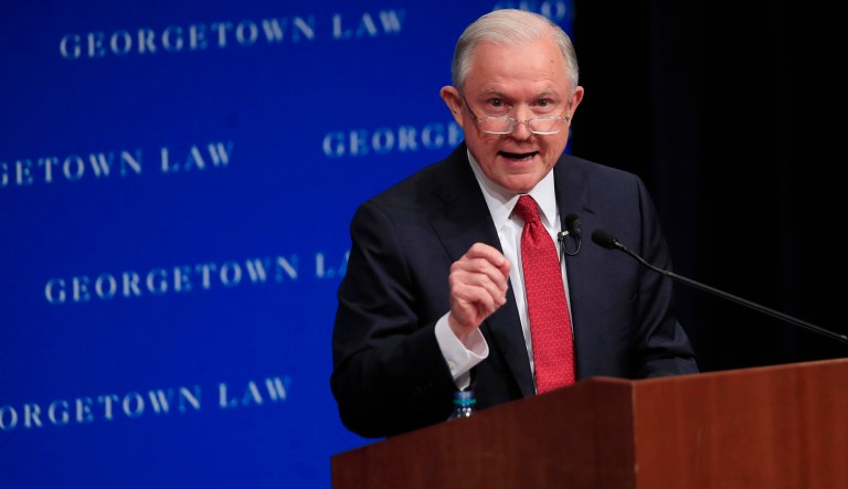 Attorney General Jeff Sessions said NFL players who have declined to stand for the national anthem in protest have not thought through why they are doing so. (AP Photo/Manuel Balce Ceneta)