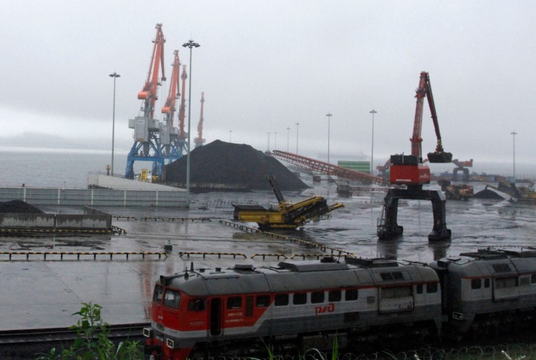 The column comes after the Chinese government suspended all coal imports from North Korea. (AP Photo/Eric Talmadge)