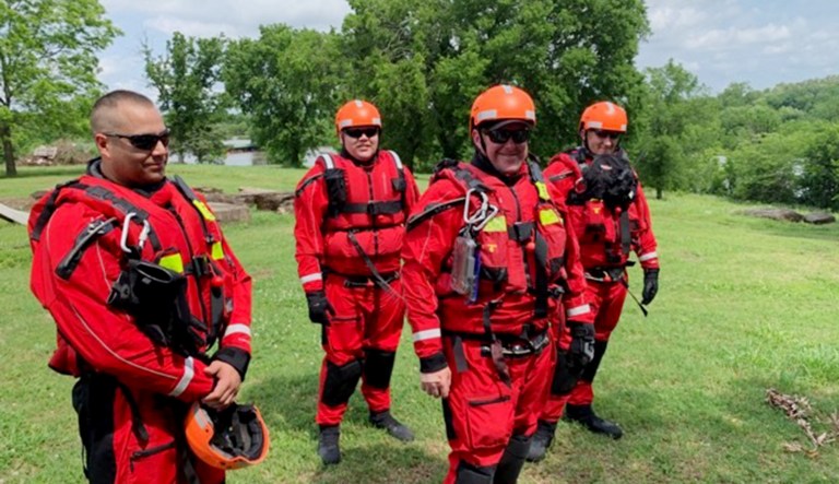 A group of rescuers from North Carolina is shown in Oklahoma.