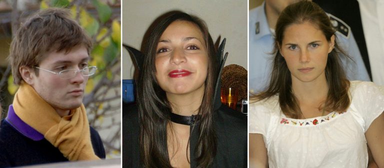 FILE PHOTOS COMBO - File photos combo shows, from left; Italian student Raffaele Sollecito, slain 21-year-old British woman Meredith Kercher, her American roommate Amanda Knox. Few international criminal cases have cleaved along national biases as that of American student Amanda Knox, awaiting half world away her third Italian court verdict in the 2007 slaying of her British roommate, 21-year-old Meredith Kercher. Whatever is decided this week, the protracted legal battle that has grabbed global headlines and polarized trial-watchers in three nations probably won't end in Florence. With the first two trials producing flip-flop guilty-then-innocent verdicts against Knox and her former Italian boyfriend, Raffaele Sollecito, the case has produced harshly clashing versions of events. A Florence appeals panel designated by Italy's supreme court to address errors in the appeals acquittal is set to deliberate Thursday, Jan. 30, 2014, with a verdict expected later in the day. (AP Photo/files)