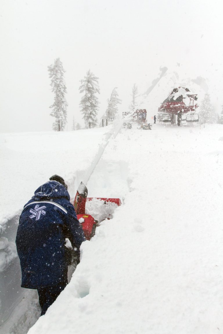 In this Feb. 9, 2014, photo provided by Northstar California Resort, crews work to clear paths on the ski slopes north of Lake Tahoe in Truckee, Calif. Sierra ski resorts and drought-stricken farmers are rejoicing after a weekend storm dumped up to 5 feet of snow on top of the mountains and brought near-record rainfall to Lake Tahoe. (AP Photo/Northstar California Resort).
