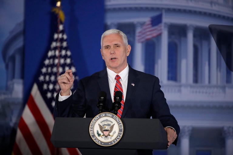 Vice President Mike Pence speaks at the Republican congressional retreat in Philadelphia, Thursday, Jan. 26, 2017. (AP Photo/Matt Rourke)