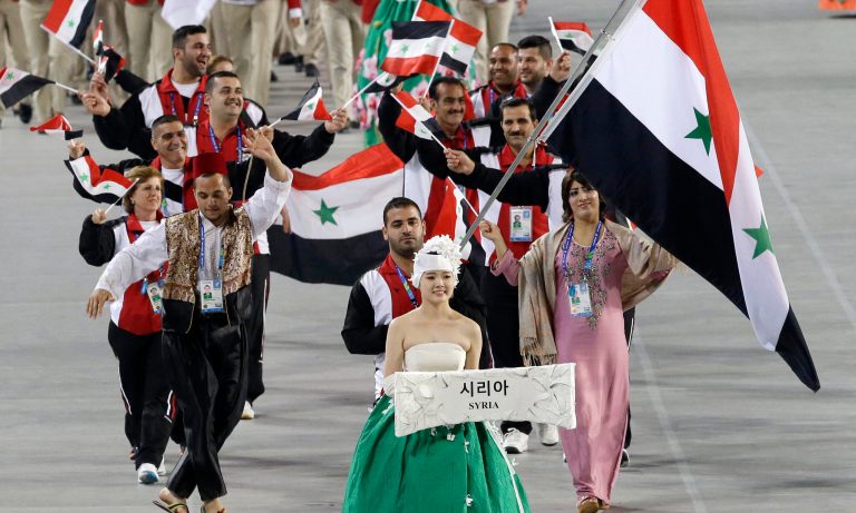 Athletes from Syria march into the stadium during the opening ceremony for the 17th Asian Games in Incheon, South Korea,Friday, Sept. 19, 2014. On the one hand, you have China and India, which account for about a quarter of the worldâs population. On the other, the Maldives, population 345,000. Thereâs Bhutan, which has been described as the happiest place on Earth, and Syria, which certainly isnât. And for good measure, why not throw in some of the most repressive regimes on the planet _ North Korea, Turkmenistan and Uzbekistan?  (AP Photo/Dita Alangkara)