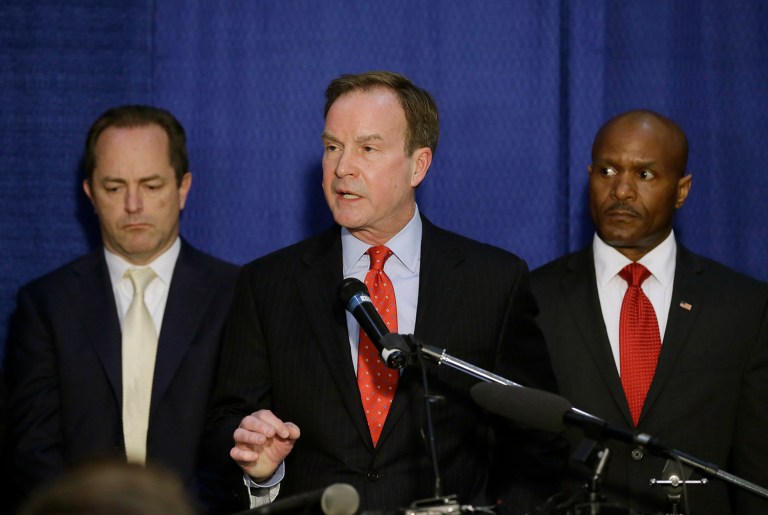 Michigan Attorney General Bill Schuette, a Republican, told reporters that the lawyers from his office are being restricted by Rick Snyder's taxpayer-funded private attorneys. (AP Photo)