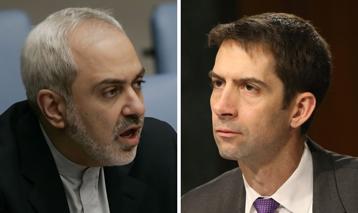 Iran Foreign Minister Javad Zarif, left, and Sen. Tom Cotton, R-Ark., have traded barbs on Twitter. (Getty Images photos)