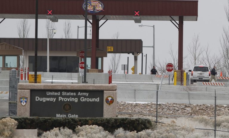 Dugway Proving Ground military base, about 85 miles southwest Salt Lake City, Utah. The Centers for Disease Control and Prevention said it is investigating what the Pentagon called an inadvertent shipment of live anthrax spores to government and commercial laboratories in as many as nine states, as well as one overseas, that expected to receive dead spores. (AP Photo/Jim Urquhart, File)