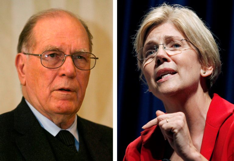 Lyndon Larouche's new ad makes arguments not terribly different from those of top Democratic stars like Sen. Elizabeth Warren, D-Mass.ÃÂ (AP Photos/Charles Dharapak and Elise Amendola, File)