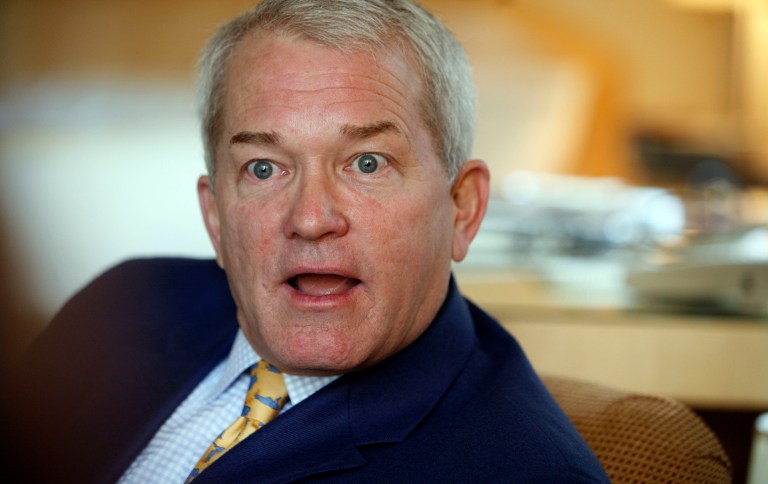 Former Rep. Mark Foley, R-Fla., was spotted in the crowd behind Republican nominee Donald Trump at a rally in Fort Lauderdale, Fla., Wednesday evening. (AP Photo/Richard Drew)