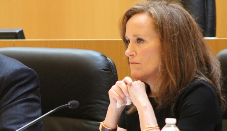 During a committee hearing, Rep. Kathleen Rice asked the witnesses overly broad questions, ran over her time by more than a minute, and then complained when Chairman Ron Estes, R-Kan., interrupted her. (AP Photo/Frank Eltman)