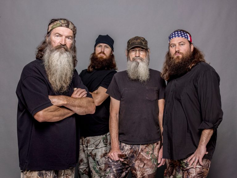 This 2012 photo released by A&E shows, from left, Phil Robertson, Jase Robertson, Si Robertson and Willie Robertson from the A&E series, 
