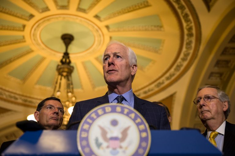 Senate Majority Whip John Cornyn of Texas speaks to reporters on Capitol Hill in Washington, Tuesday, May 5, 2015, following a GOP policy luncheon.Â Cornyn, R-Texas, pressedÂ Joyce Barr, assistant secretary of administration at the State Department,Â for details of a fledgling inspector general review of the department's archiving systems. (AP Photo/Brett Carlsen)
