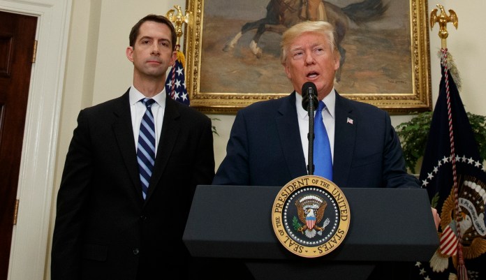 When senators met at the White House to discuss immigration as Congress voted to reopen the government, Sen. Tom Cotton was there and Sen. Lindsey Graham was not. (AP Photo/Evan Vucci)