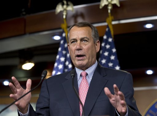 This photo taken March 7, 2013 shows House Speaker John Boehner of Ohio meeting with reporters on Capitol Hill in Washington. (AP Photo/J. Scott Applewhite)