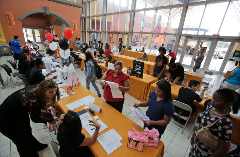 The U.S. Labor Department reports on the number of people who applied for unemployment benefits during the week ending Oct. 17 on Thursday. (AP Photo/Wilfredo Lee)
