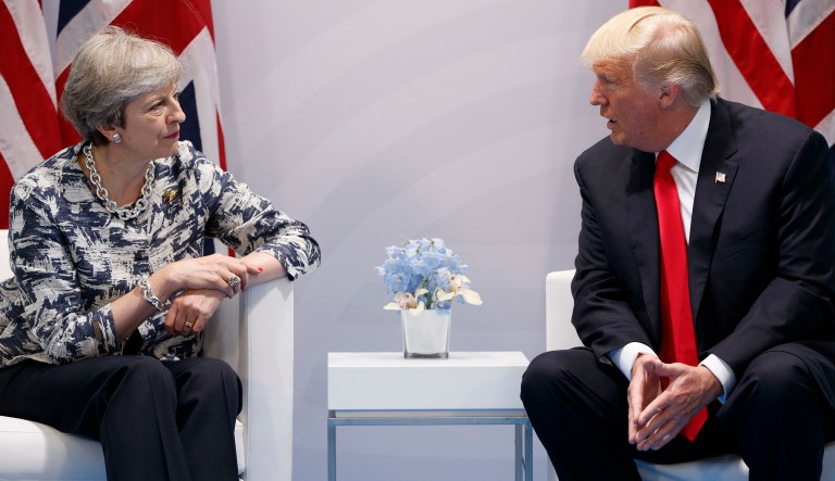 May extended an invitation for Trump to visit Britain during her trip to the White House in January. (AP Photo/Evan Vucci)
