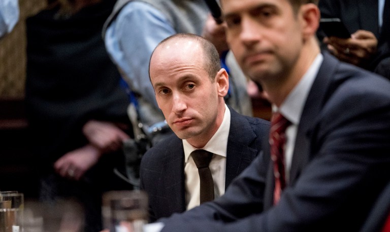 Stephen Miller has largely been kept out of the spotlight since a heated exchange with CNN's Jim Acosta over immigration figures — a performance that was cheered by conservatives. (AP Photo/Andrew Harnik)