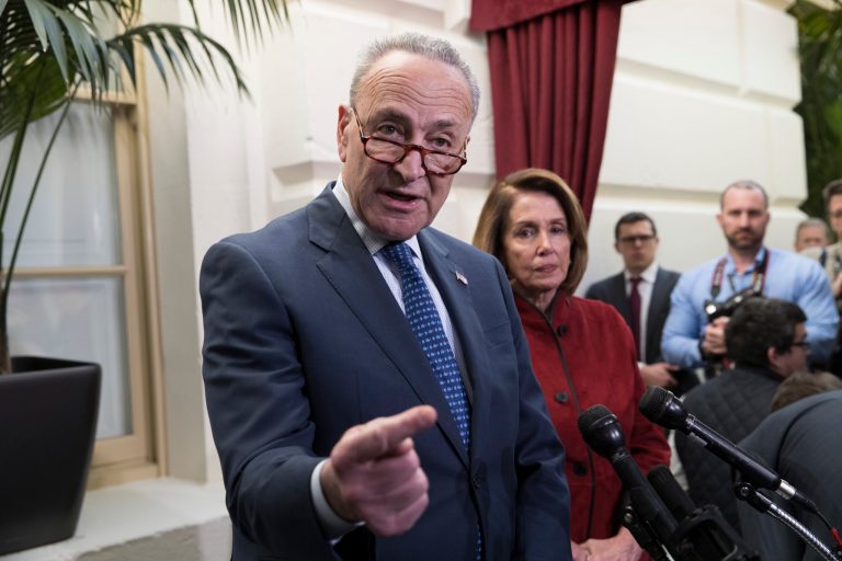 The Democrats, led by Senate Minority Leader Chuck Schumer, D-N.Y., and House Minority Leader Nancy Pelosi, D-Calif., are raising money off their threat of a government shutdown. (AP Photo/J. Scott Applewhite)