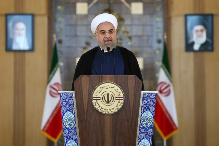 Iran's President Hassan Rouhani addresses the nation in a televised speech after a nuclear agreement was announced in Vienna, in Tehran, Iran, Tuesday, July 14, 2015. (AP Photo/Ebrahim Noroozi)