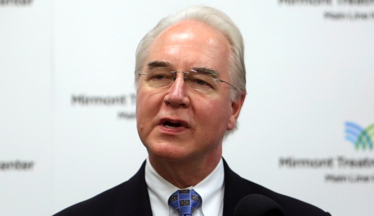 President Trump said Wednesday that he is not happy about the way Health and Human Services Secretary Tom Price used government-funded charter jets to travel for work. (AP Photo/Jacqueline Larma, File)
