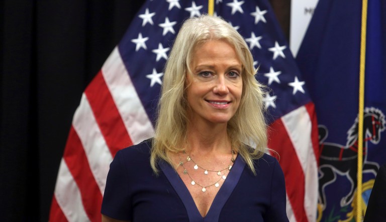 Kellyanne Conway said that it's offensive to criticize Vice President Mike Pence's decision to walk out of an NFL game following protests during the national anthem. (AP Photo/Jacqueline Larma)