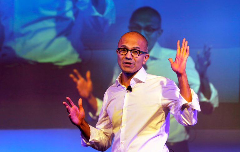 FILE - In this Tuesday, Sept. 30, 2014 file photo, Microsoft Chief Executive Officer Satya Nadella speaks to students in New Delhi. On Thursday, Oct. 9, 2014, Nadella spoke at an event for women in computing held in Phoenix, saying women don't need to ask for a raise. They should just trust the system. He was asked to give his advice to women who are uncomfortable requesting a raise. (AP Photo/Manish Swarup)