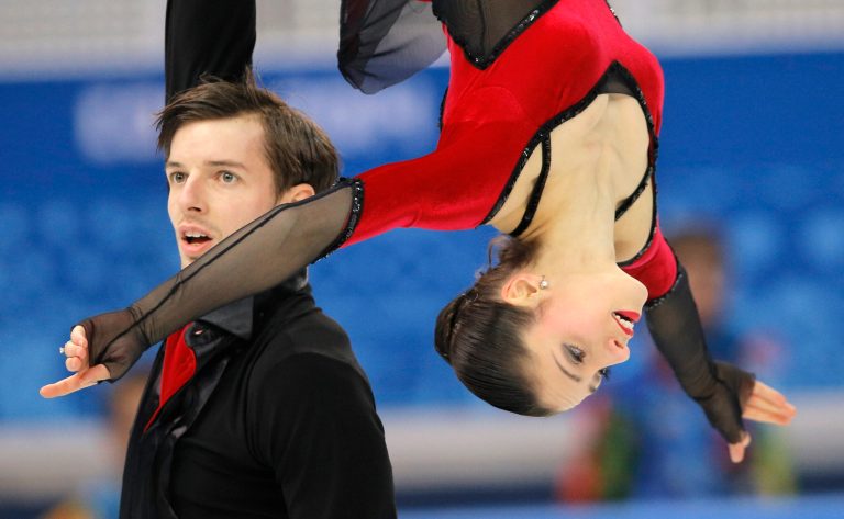 Stefania Berton and Ondrej Hotarek of Italy compete in the team pairs free skate figure skating competition at the Iceberg Skating Palace during the 2014 Winter Olympics, Saturday, Feb. 8, 2014, in Sochi, Russia. (AP Photo/Vadim Ghirda)