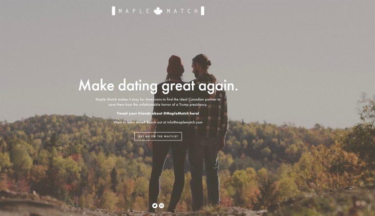 Visitors to the Maple Match website are greeted by a giant 