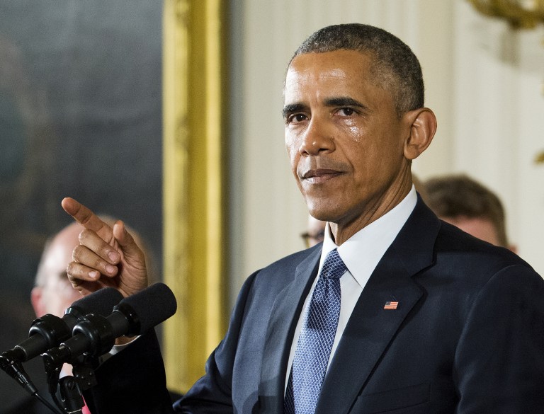 President Obama recalls the 20 first-graders killed in 2012 at Sandy Hook Elementary School, while speaking about steps his administration is taking to reduce gun violence. (AP Photo/Pablo Martinez Monsivais)