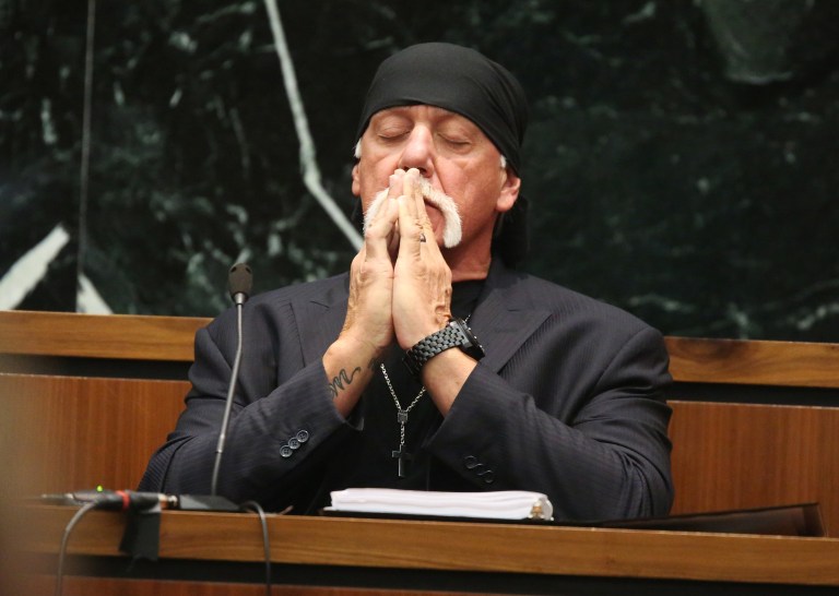 Retired pro wrestler Hulk Hogan was awarded $115 million in damages by a Florida jury on Friday as restitution for Gawker's publishing his sex tape. (John Pendygraft/Tampa Bay Times via AP, Pool) MANDATORY NY POST OUT