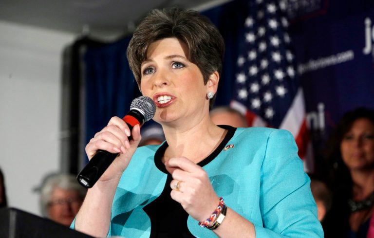 State Sen. Joni Ernst speaks to supporters at a primary election night rally after winning the Republican nomination for the U.S. Senate, Tuesday, June 3, 2014, in Des Moines, Iowa. (AP/Charlie Neibergall)