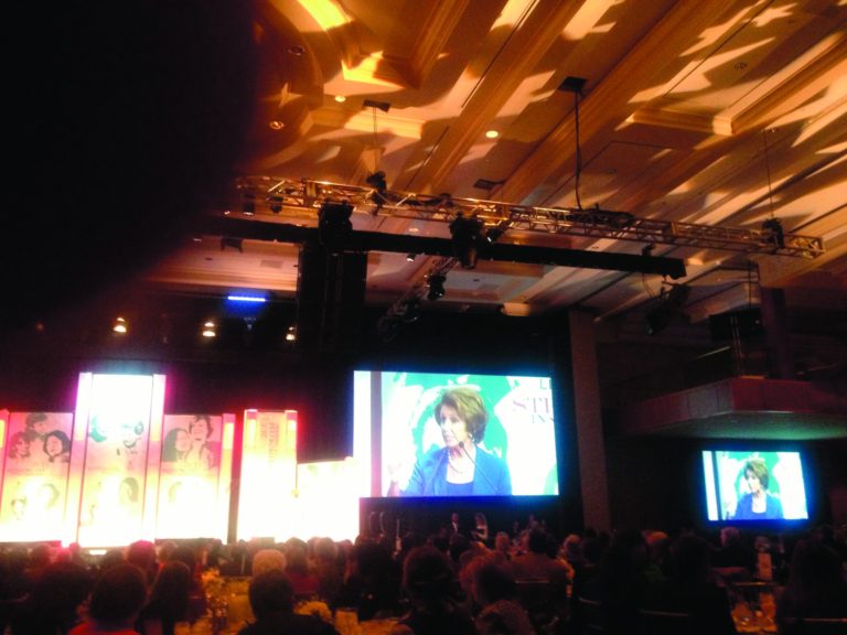 House Minority Leader Nancy Pelosi speaking at Sunday's Emily's List brunch.