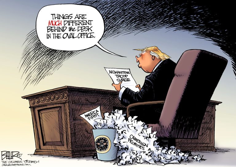Editorial cartoon: Things are much different behind the Resolute Desk