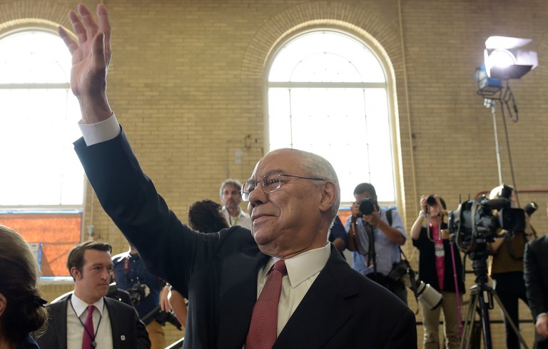 Former Secretary of State Colin Powell told attendees that Hillary Clinton would serve with distinction and said her experience as his successor at the State Department and a senator from New York make her qualified to be commander in chief. (AP Photo/Susan Walsh)