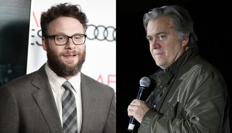 Actor Seth Rogen has said he has canceled an interview on SiriusXM after hearing news that former White House strategist Steve Bannon will host a show on the station. (AP Images)