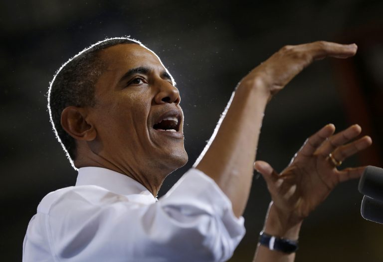   FILE - In this Sept. 26, 2012, file photo, President Barack Obama speaks at a campaign event at Bowling Green State University in Bowling Green, Ohio. A month after the bitterly fought election, Obama has his highest approval ratings since the killing of Osama bin Laden, according to an Associated Press-GfK poll, and more Americans say the nation is heading in the right direction now since the start of his first term. Obamaâs approval rating stands at 57 percent, the highest since May, 2011, and up five points from before the election. And 42 percent say the country is on the right track. (AP Photo/Pablo Martinez Monsivais)  