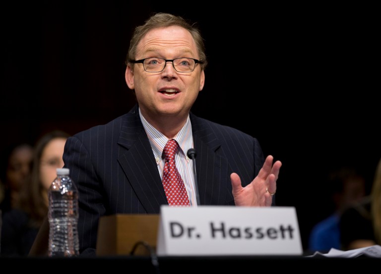 Hassett has espoused ideas that run counter to some of Trump's more populist campaign planks. (AP Photo/ Evan Vucci)