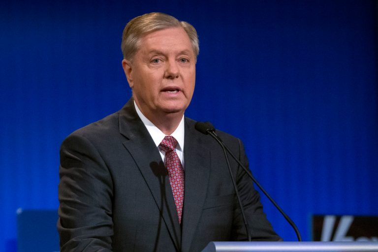 Republican presidential candidate Lindsey Graham speaks during a pre-debate forum at the Quicken Loans Arena, Thursday, in Cleveland. (AP Photo/John Minchillo)
