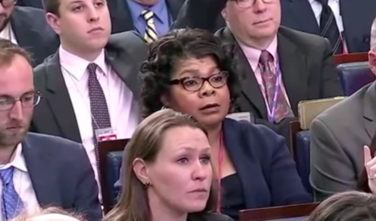 One day after the two had a confrontation during the briefing, Sean Spicer called on April Ryan first on Wednesday. (Screengrab/White House Youtube)