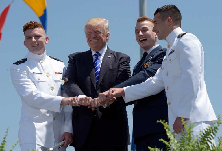 For the last four months, President Trump has thrashed from one crisis to another. Pushing aside political life preservers, Trump continues to swim farther from safety. (AP Photo/Susan Walsh)