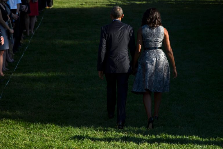 Taps, three bell tolls, hand holding at White House 9/11 ceremony