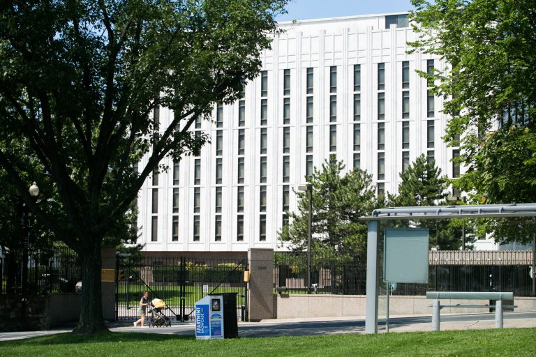 The embassy of the Russian Federation, located in the Northwest Washington neighborhood of Glover Park. (Washington Examiner/Graeme Jennings)